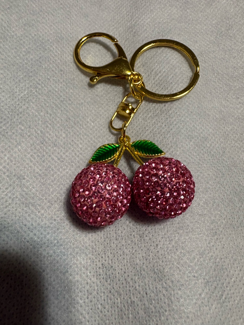 Pink Crystal Cherry Bag Charm/  Keychain Pendant